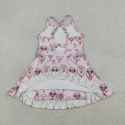 RTS Baby Girls Kids Straps Cartoon Yoga Active Shorts Ruffle Knee Length Dress