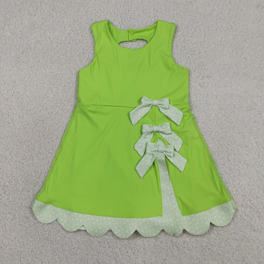 Baby Girls Sleeveless Bows Yoga Shorts Ruffle Knee Length Green Dress