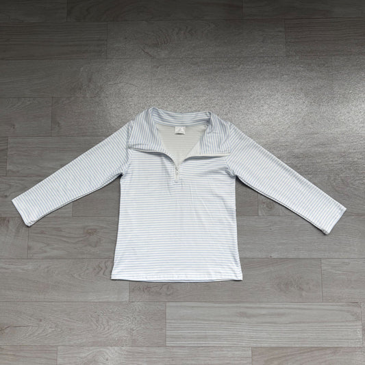 No moq Preorder Baby Boy Kids Long Sleeves Blue Stripes Zipper Pullover Shirt Clothes