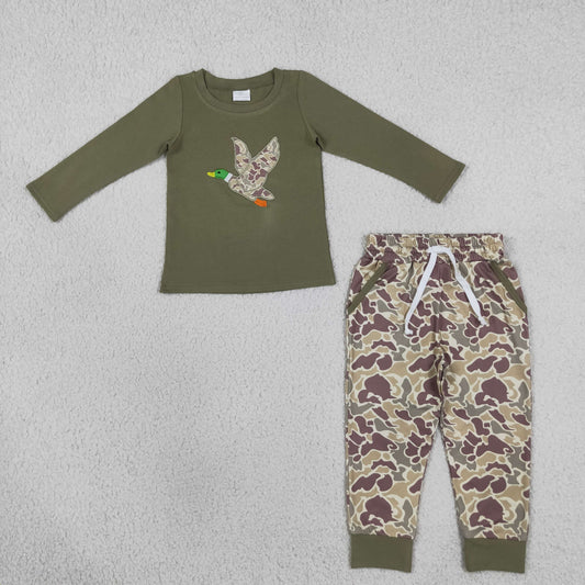 Baby Boys Kids Long Sleeves Embroidery Duck Shirt Pockets Camo Pants Set Clothes