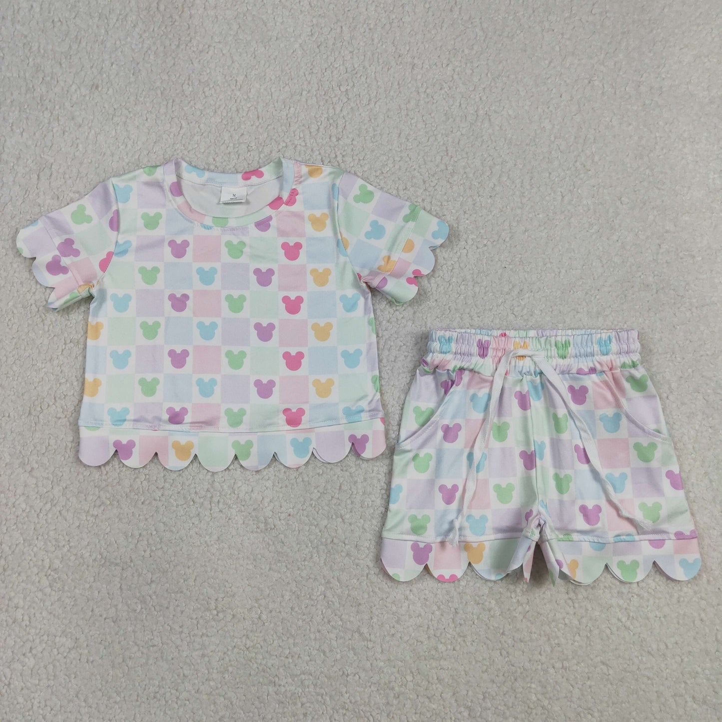 Baby Girls Short Sleeves Cartoon Shirt Scallop Shorts Set Clothes