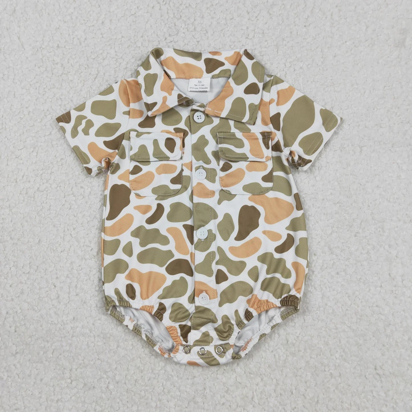 Sibling Baby Boys Infant Short Sleeves Camo Print Pockets Hunting Buttons Bubble Rompers