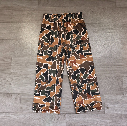 No moq Baby Girls Kids Brown Camo Scallop Pants Bottoms Clothes