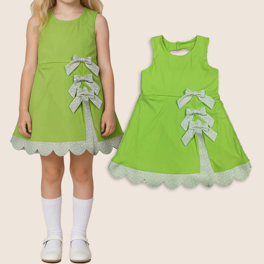Baby Girls Sleeveless Bows Yoga Shorts Ruffle Knee Length Green Dress