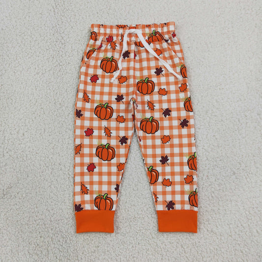 Baby Boys Kids Thanksgiving Pumpkins Orange Plaid Pockets Pants Fall Clothes