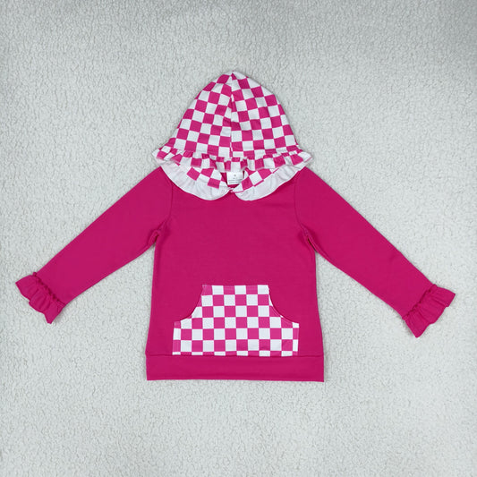 Baby Girls Kids Long Sleeves Hoodie Checked Pocket Pullover Tops Clothes