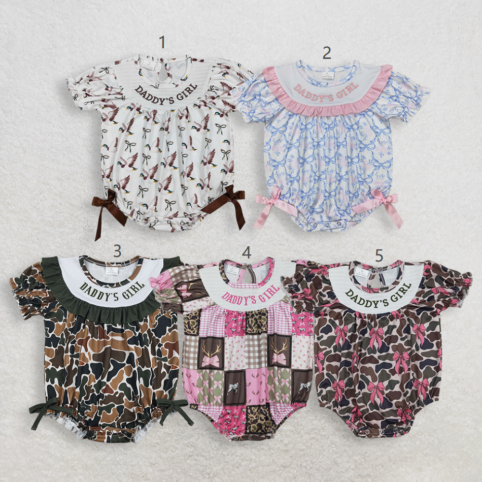 Sibling Baby Girls Kids Short Sleeves Embroidery Daddy's Girl Bubble Rompers Clothes