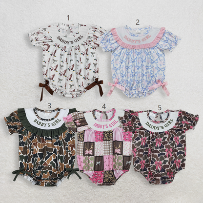 Sibling Baby Girls Kids Short Sleeves Embroidery Daddy's Girl Bubble Rompers Clothes