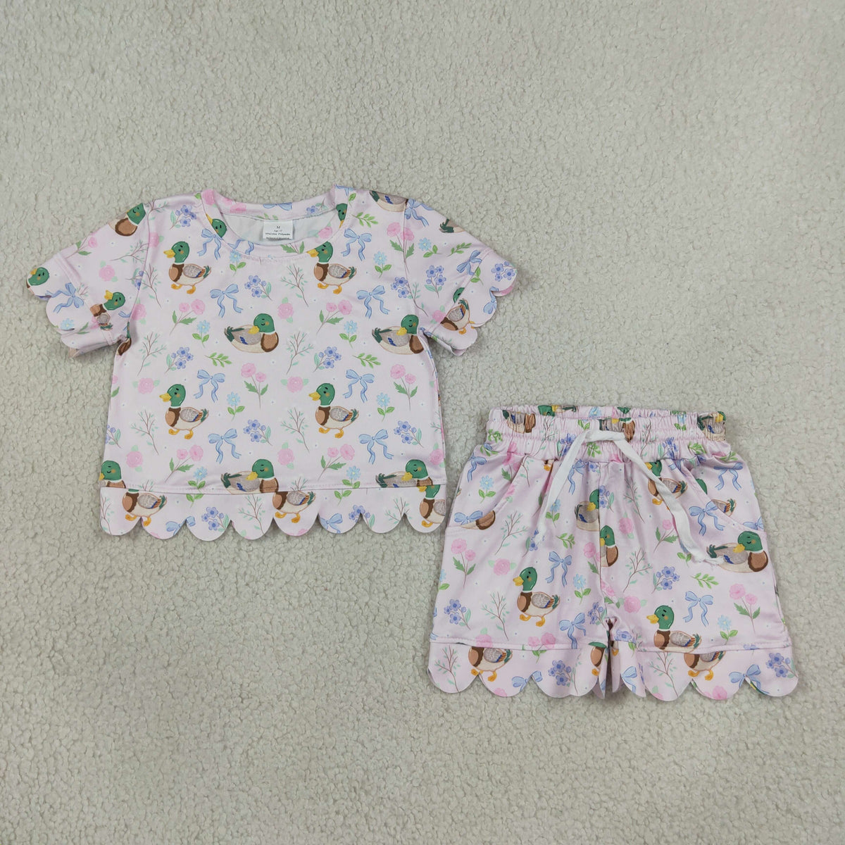 Sibling Baby Girls Kids Ducks Flower Bows Zipper Romper Pockets Set Clothes RTS