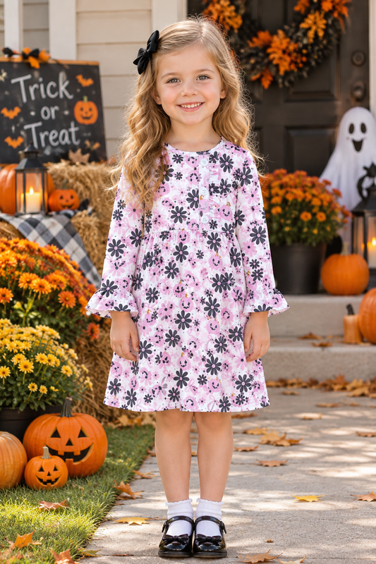 Baby Girls Kids Pumpkins Bows Flower Knee Length Dress Fall Clothes RTS
