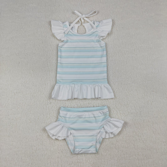 Baby Girls Kids Shorts Sleeves Stripes Tops Shorts Set Swimsuit