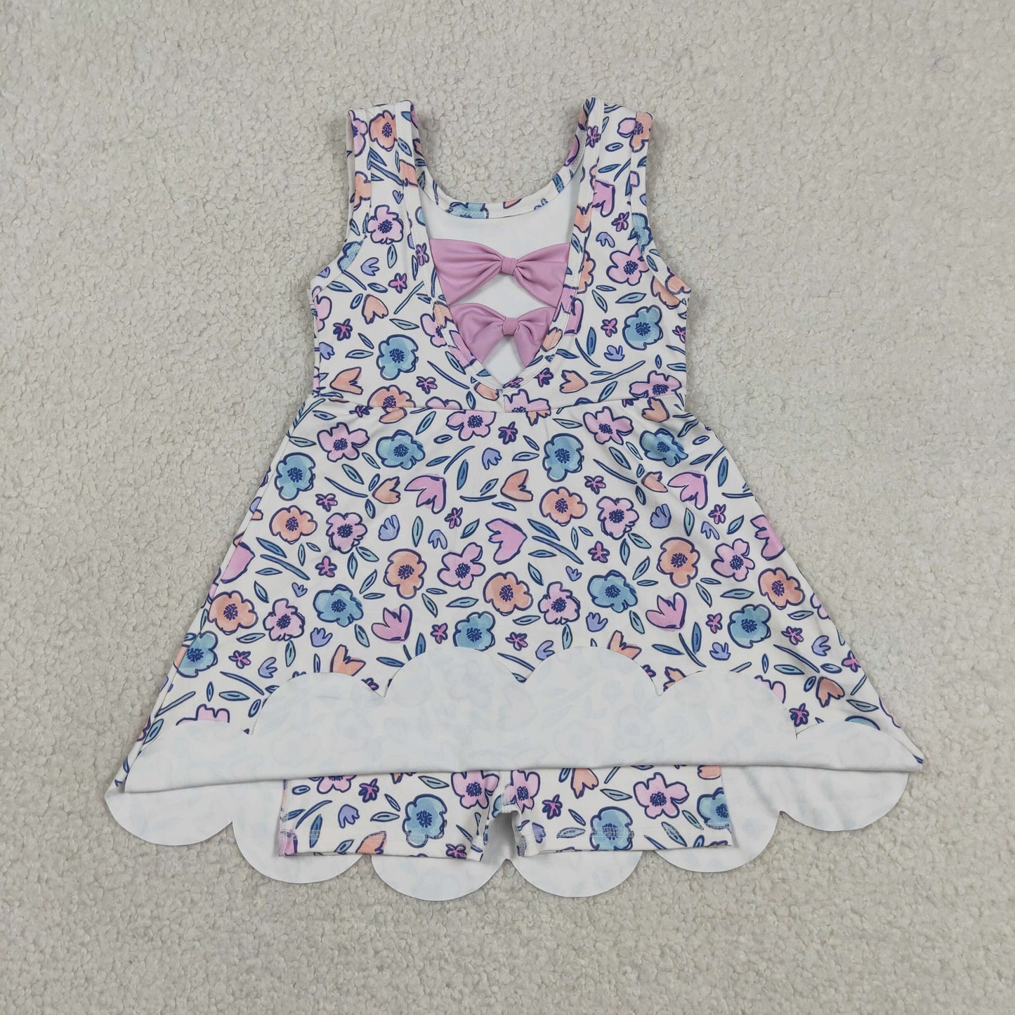 GSD3808 Baby Girls Kids Bows Flower Shorts Scallop Knee Length Dress Yoga Clothes