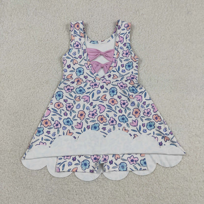 GSD3808 Baby Girls Kids Bows Flower Shorts Scallop Knee Length Dress Yoga Clothes
