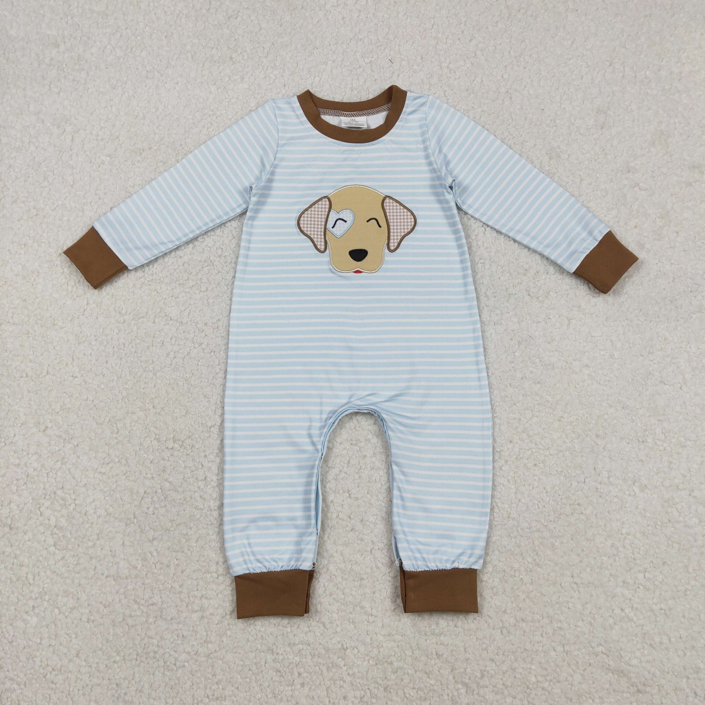 Sibling Baby Boys Kids Embroidery Dog Heart Stripes Valentine's Day Romper Pajamas Set