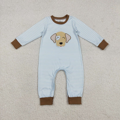 Sibling Baby Boys Kids Embroidery Dog Heart Stripes Valentine's Day Romper Pajamas Set