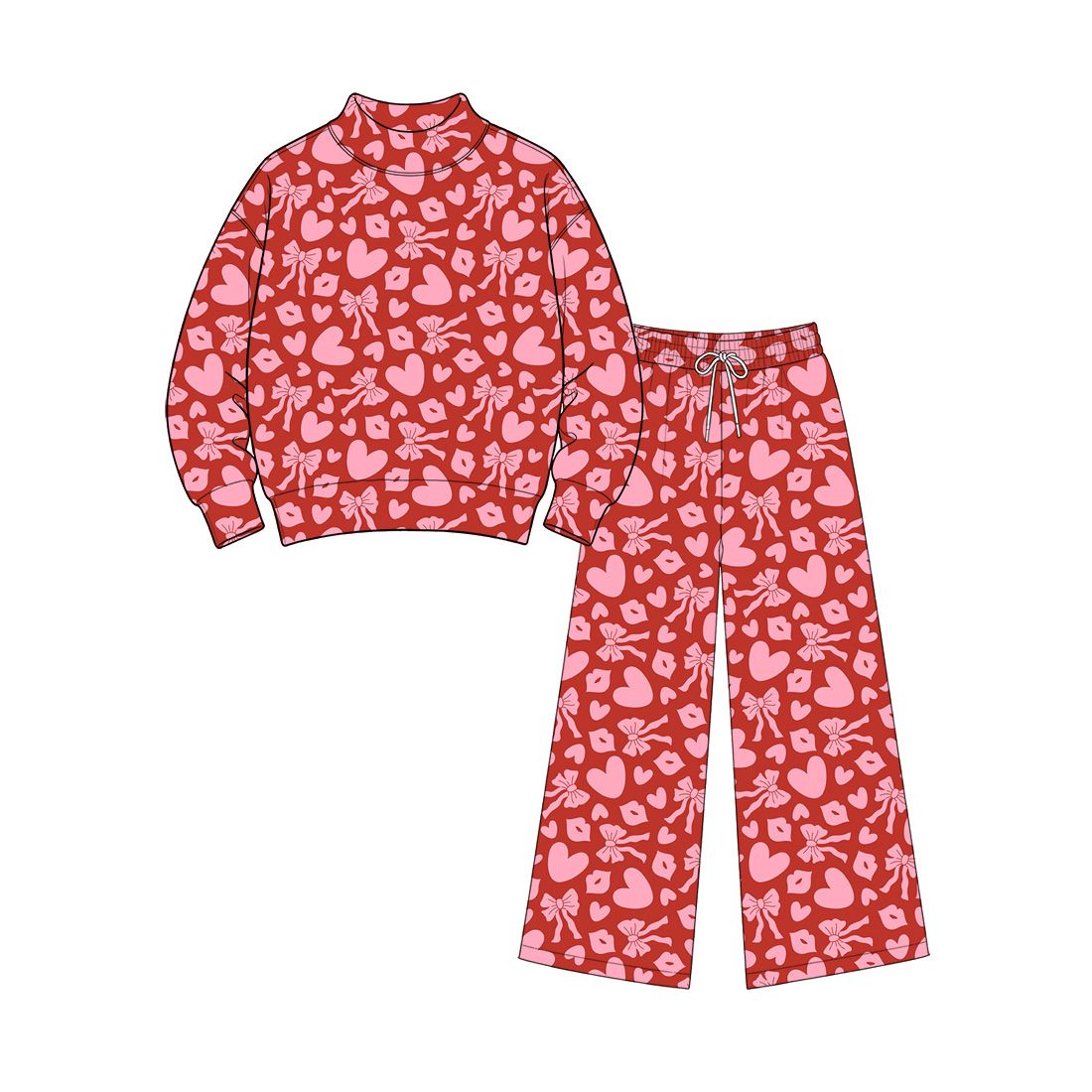 Moq 5 Preorder Adult Women Long Sleeves Hearts Bows Shirt Pants Valentine Set Clothes