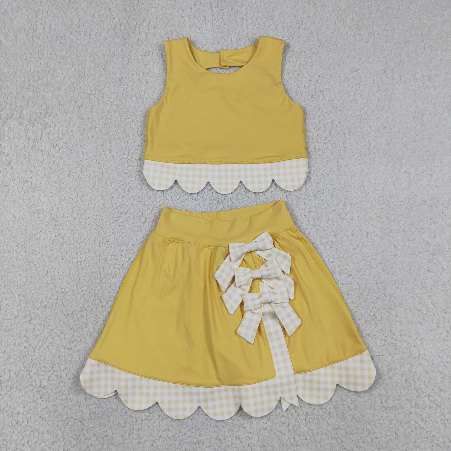 Baby Girls Yellow Sleeveless Tops Bows Skirt Shorts Yoga Clothes Set