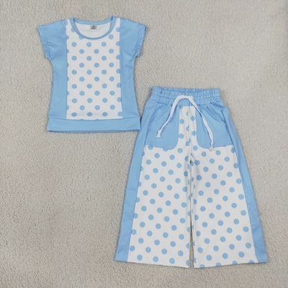 Baby Girl Kids Short Sleeves Dots Shirt Pockets Pants Set Yoga Active Clothes