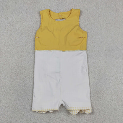 GSD3318 Baby Girls Sleeveless Yellow Plaid Bows with Shorts Yoga Scallop Dress