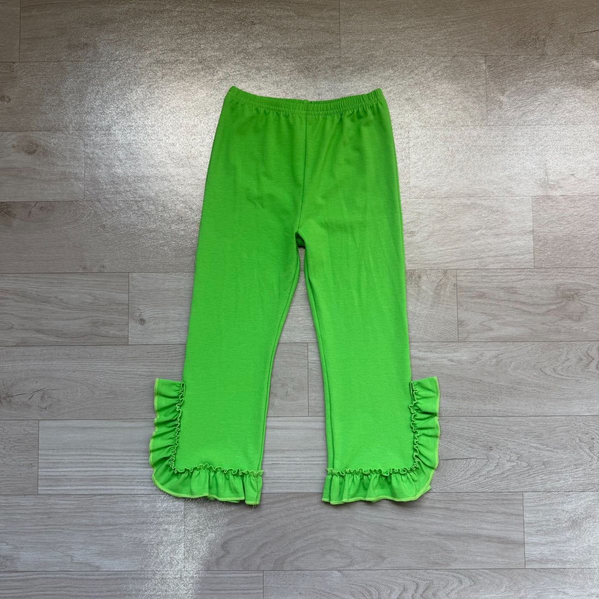 No moq Baby Girls Kids Green Ruffle Pants Bottoms Cotton Clothes