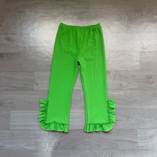 No moq Baby Girls Kids Green Ruffle Pants Bottoms Cotton Clothes