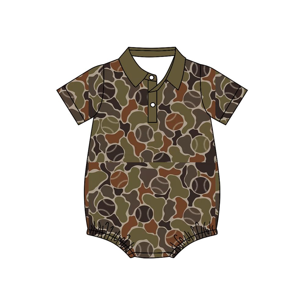 Moq 5 Preorder Baby Boys Infant Short Sleeves Baseball Camo Bubble Romper Clothes