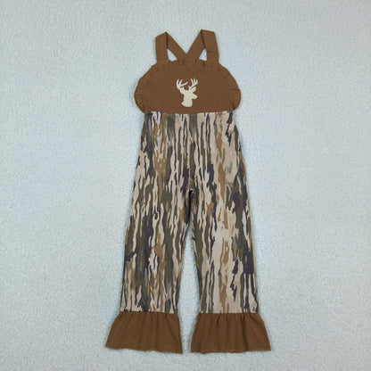 Baby Girls Kids Brown Sleeveless Embroidery Deer Camo Pants Jumpsuit