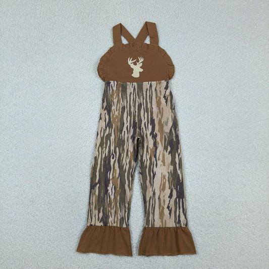 Baby Girls Kids Brown Sleeveless Embroidery Deer Camo Pants Jumpsuit