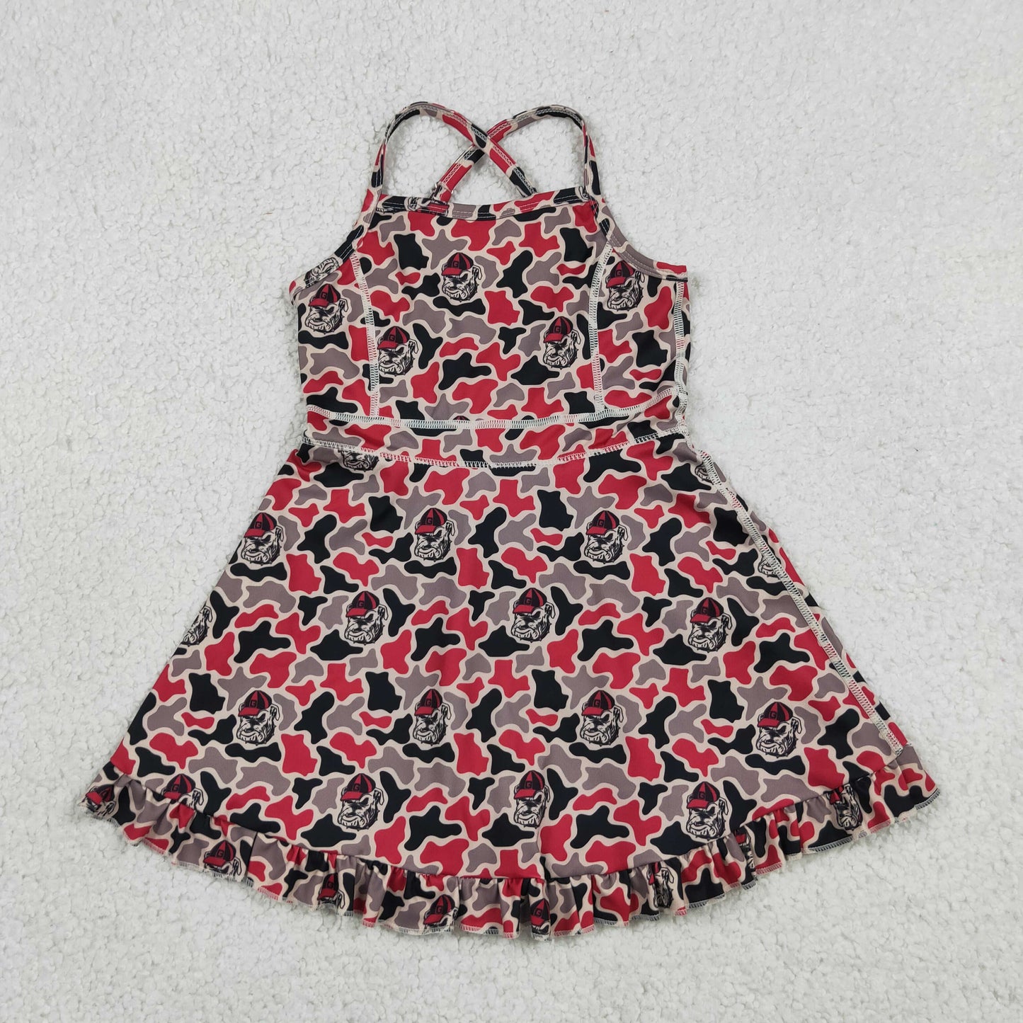 Baby Girls Kids Straps Dogs Camo Print Team Yoga Ruffle Knee Length Dress