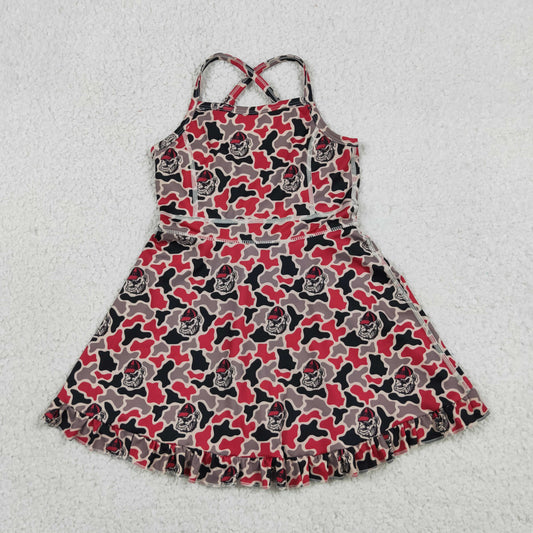 Baby Girls Kids Straps Dogs Camo Print Team Yoga Ruffle Knee Length Dress