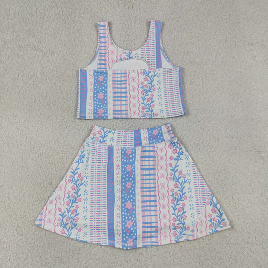 Baby Girl Sleeveless Floral Yoga Active Wear Shirt Shorts Skirt Skort Clothes Set