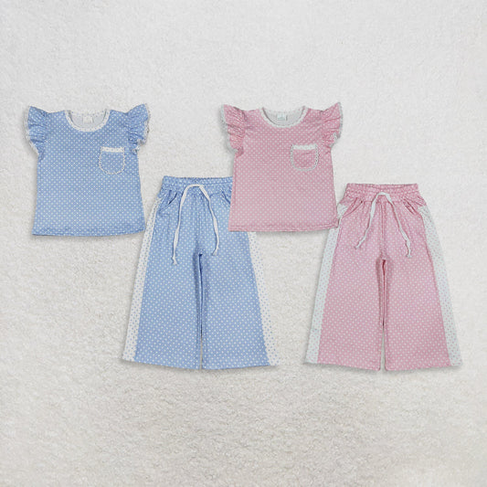 Sibling Baby Girl Kids Short Sleeves Pockets Shirts Dots Pants Sets Clothes