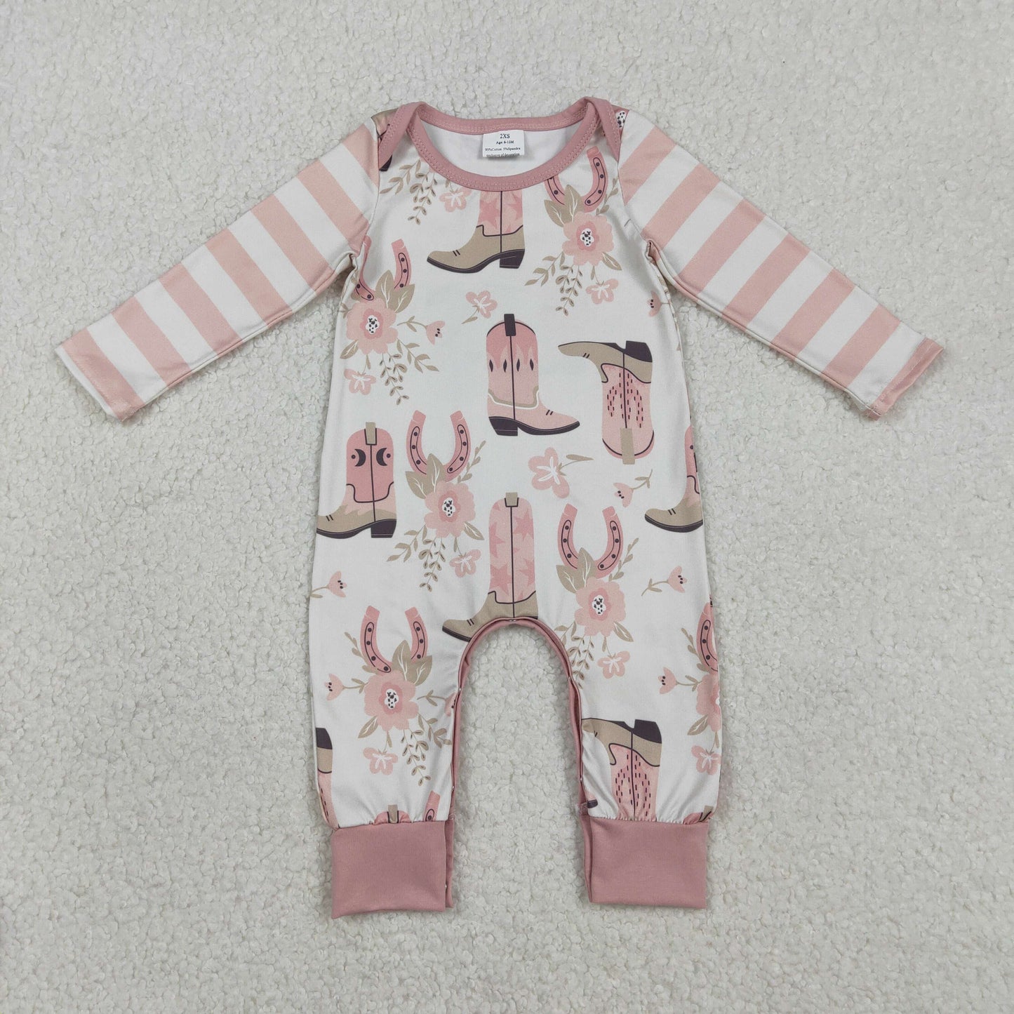 Baby Girls Stripes Long Sleeves Boots Flower Western Romper