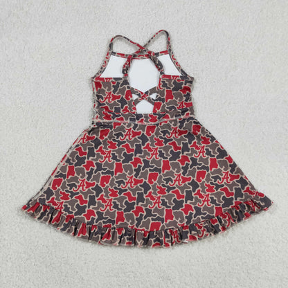 Baby Girls Kids Straps A Camo Print Team Yoga Ruffle Knee Length Dress