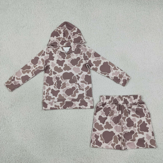 Baby Boy Kids Long Sleeves Camo Hoodie Shirt Pockets Shorts Set