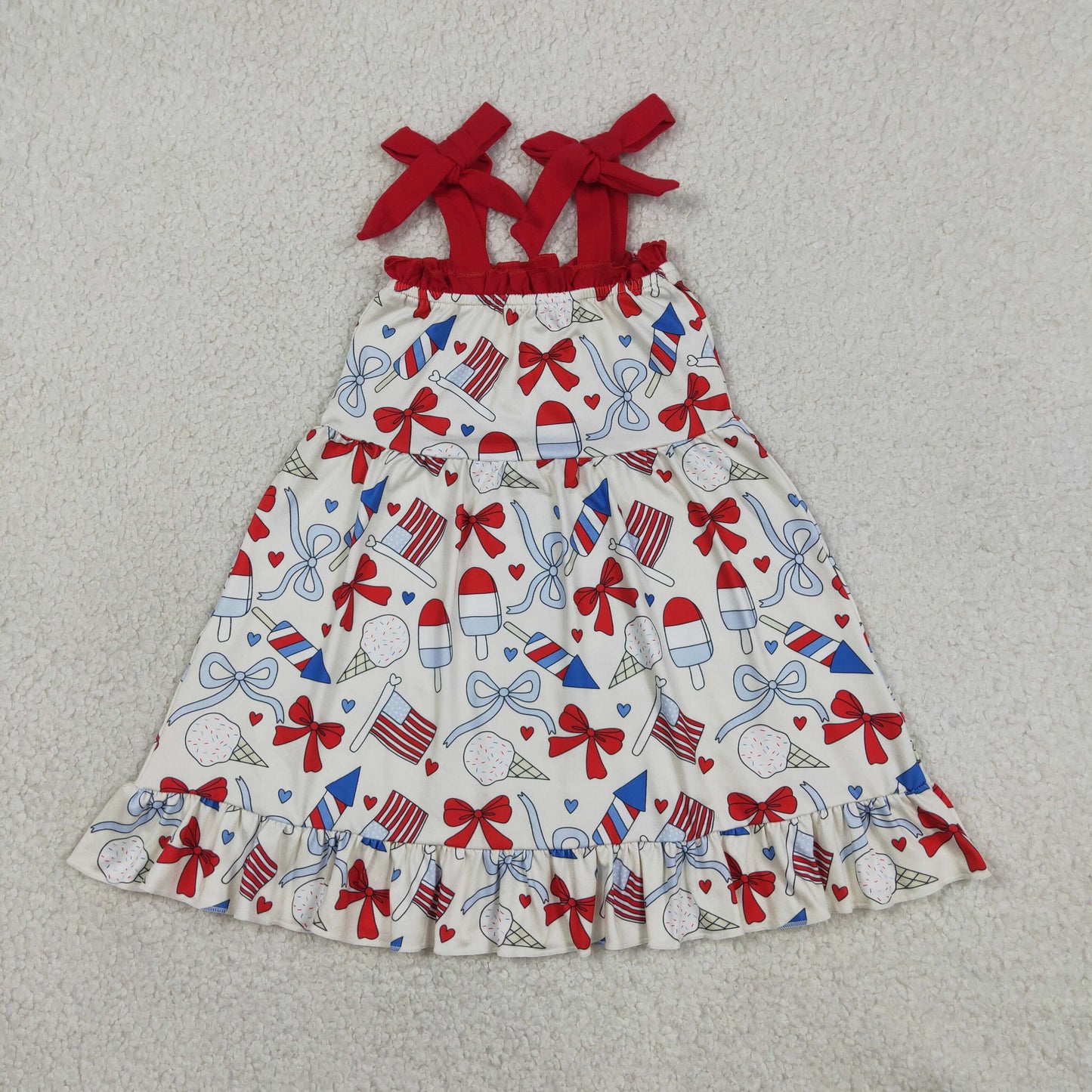 Baby Girls Kids Sleeveless Purple Bows Flags 4th of July Knee Length Dress