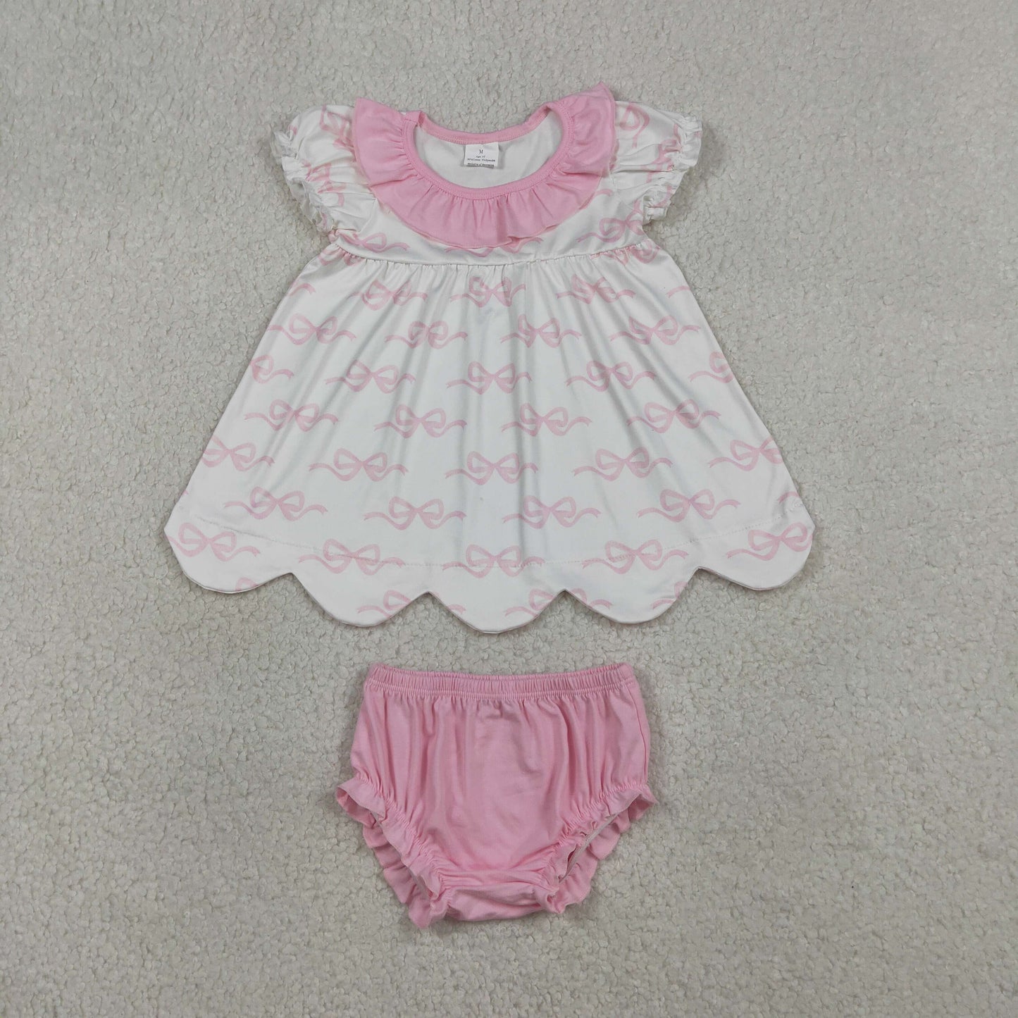 RTS Baby Girls Short Sleeves Bows Tunic Pink Bummie Shorts Summer Set