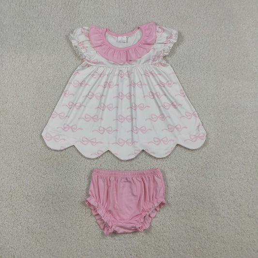 RTS Baby Girls Short Sleeves Bows Tunic Pink Bummie Shorts Summer Set