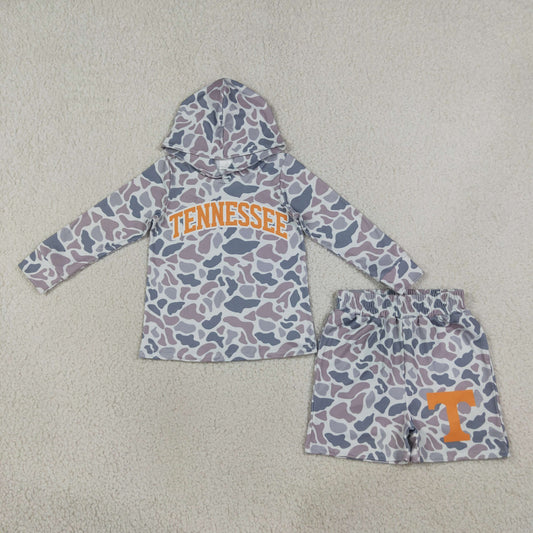 Baby Boy Kids Grey Long Sleeves Camo Hoodie Shirt Shorts Team Set