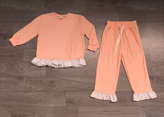 No moq Preorder Baby Girls Kids Long Sleeves Ruffle Shirt Pants Light Pink Set Cotton Clothes
