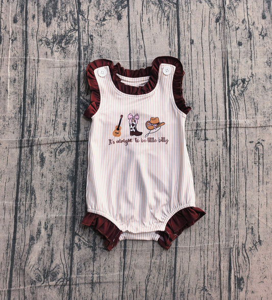 Preorder Baby Girls Sleeveless Boots Bows Guitar Western Bubble Romper