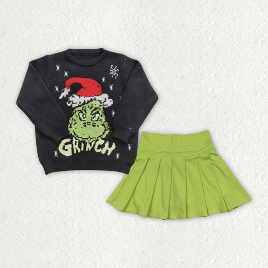 Baby Girls Kids Long Sleeves Christmas Green Face Sweater Yoga Skirt Shorts Clothes