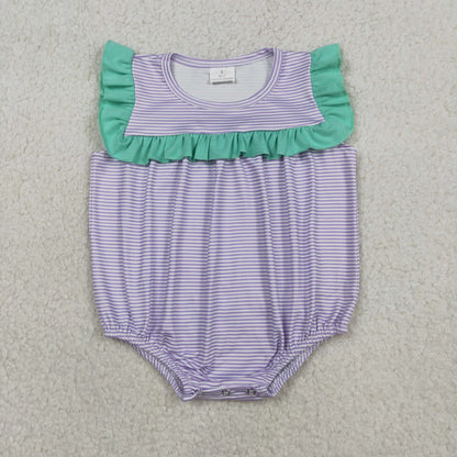 Sibling Baby Girls Kids Short Sleeves Stripes Ruffle Bubble Romper Knee Length Dress Clothes