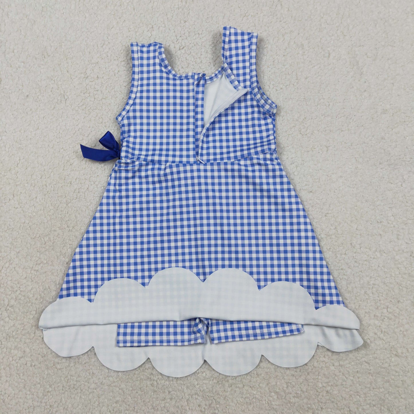 Sibling Baby Girls Plaid Bows Ruffle Yoga Active Shorts Knee Length Scallop Dresses