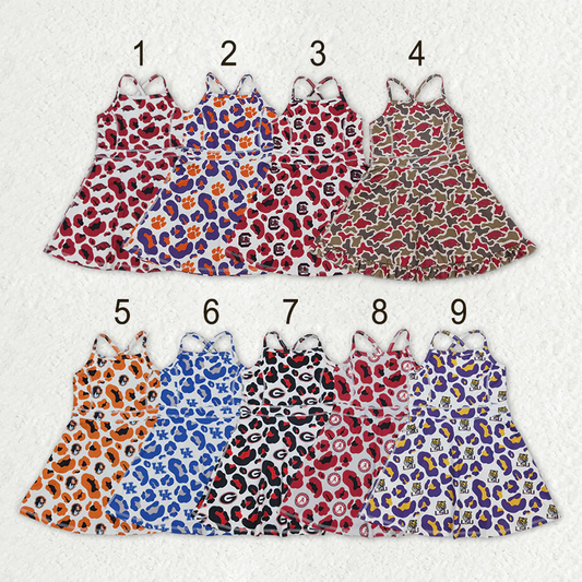 RTS Sibling Baby Girl Kids Sleeveless Leopard Team Knee Length Yoga Active Dresses