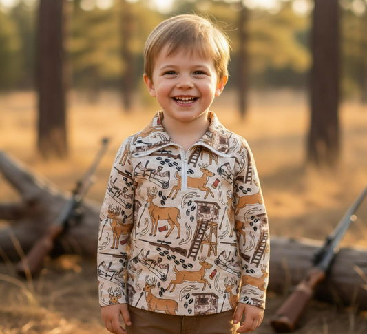 Baby Boys Kids Long Sleeves Deer Hunting Zipper Shirt Tops