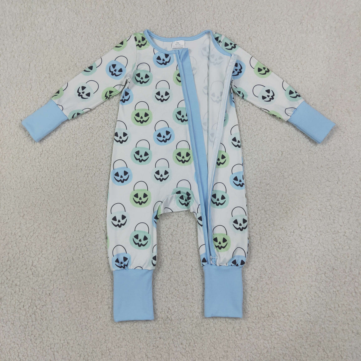 Baby Boy Long Sleeves Pumpkins Baskets Halloween Zipper Romper