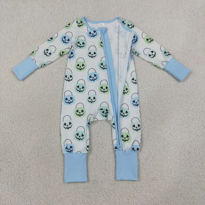 Baby Boy Long Sleeves Pumpkins Baskets Halloween Zipper Romper