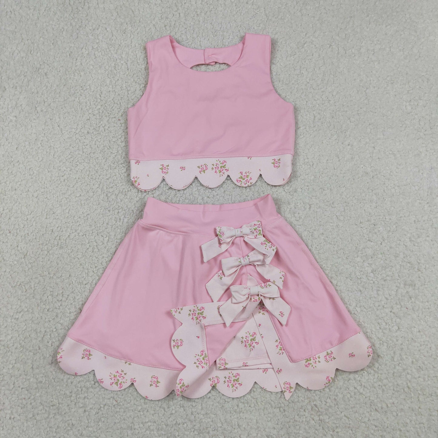 Baby Girls Pink Sleeveless Tops Bows Skirt Shorts Yoga Clothes Set