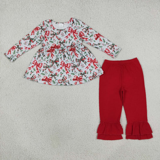 Baby Girls Kids Long Sleeves Bows Christmas Shirt Red Pants Set Clothes